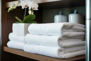 mensola con asciugamani a Hotel spa. foto