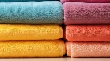 piegato colore asciugamani strutturato, vicino su. foto