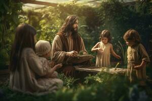 Gesù Cristo giardino bambini. creare ai foto