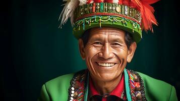 peruviano uomo nel festivo nazionale Abiti, sorridente. ai generato. foto