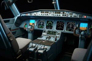 cabina di pilotaggio di moderno civile aereo. aereo cabina. generativo ai foto