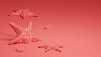 3d interpretazione di rosa stella marina con cinque gambe, tentacolo raggi. marino vita su corallo barriere su riva del mare a Basso marea. realistico illustrazione su pastello rosa sfondo foto