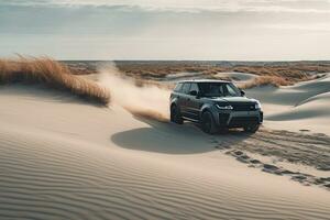 lusso auto su sabbia dune. generativo ai foto