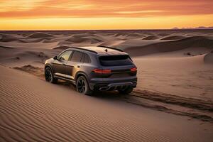 lusso auto su sabbia dune. generativo ai foto