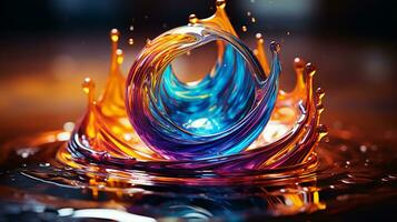 colorato acqua gocciolina astratto liquido disegno, spruzzo e onde, ai generativo foto