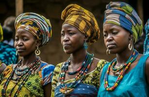 africano donne tradizionale stoffa. creare ai foto