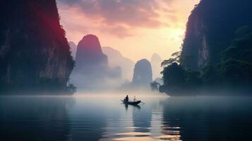 generativo ai, bellissimo paesaggio marino di Tailandia con barca, oceano o mare paesaggio, vacanza su Paradiso. tropicale isole foto