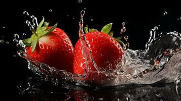 fresco succoso fragola frutta con acqua spruzzo isolato su sfondo, salutare frutta, ai generativo foto