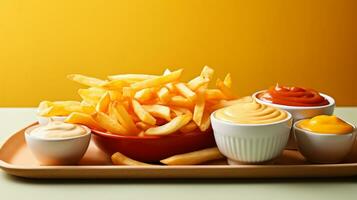 appena cucinato croccante francese patatine fritte, malsano veloce cibo foto