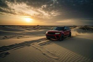 lusso auto su sabbia dune. generativo ai foto