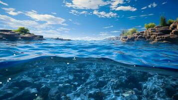 rilassante e rinfrescante oceano paesaggio con verdura bellissimo subacqueo scena con chiaro acqua ai generato foto