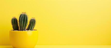 cactus nel giallo pentola visto a partire dal sopra su giallo sfondo foto