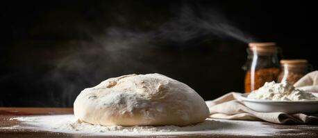 crudo pane Impasto posto su tavolo foto