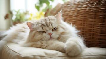 pacificamente addormentato bambino gatto, accogliente carino gattino sonnecchiare, ai generativo foto