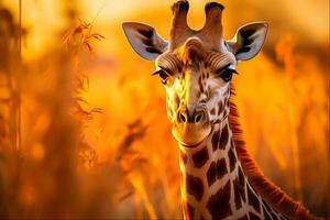giraffa nel il campo, generativo ai foto