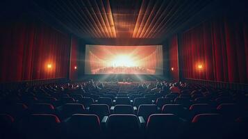 cinema concetto, vuoto cinema schermo con pubblico. generativo ai foto