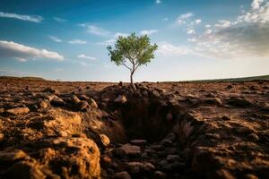 uno albero in crescita su nero suolo nel bellissimo natura. generativo ai foto