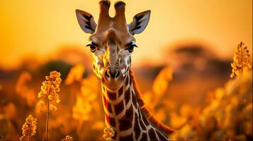 giraffa nel il campo, generativo ai foto