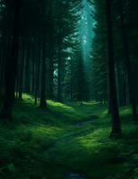 idilliaco luce del giorno foresta paesaggio, ai generativo foto