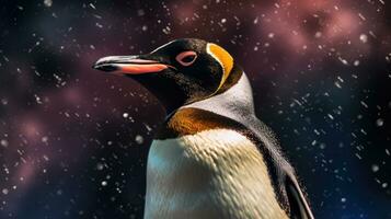 astrale pinguino nel un' buio galassia. generativo ai foto