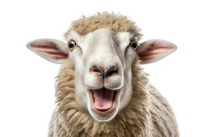 un' pecora, divertente pecore. ritratto di pecora mostrando lingua isolato su bianca background.generative ai foto
