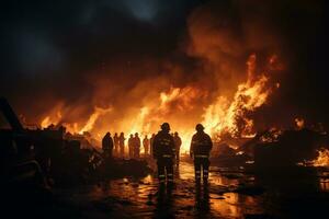 dei vigili del fuoco sagome battaglia furioso rottame inferno ai generato foto