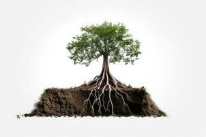 albero con esposto radici in crescita su di il suolo foto