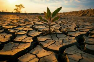 siccità effetto alberi Cracked terra ai generato foto