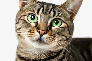 avvicinamento ritratto di un' gatto con ipnotizzante verde occhi foto