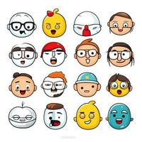 impostato di cartone animato facce espressioni, viso emoji, adesivi, emoticon, cartone animato divertente portafortuna personaggi viso impostare, generativo ai illustrazione foto