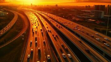 aereo Visualizza di autostrada, strada traffico un importante infrastruttura di il capitale. generativo ai foto