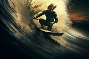 surfer su il oceano onda a tramonto. fare surf concetto. foto