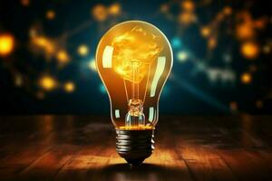 raggiante bicchiere leggero lampadina simboleggia il nascita di innovativo idee ai generato foto