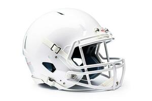 un' generico bianca calcio casco progettato per americano calcio, che rappresentano sicurezza e protezione durante il gioco, isolato su un' bianca sfondo ai generativo foto