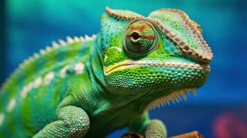 verde colorato camaleonte vicino su ai generativo foto