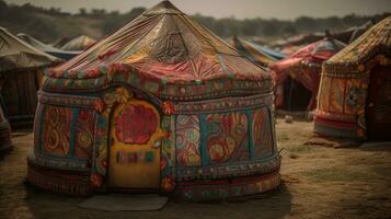indiano tende decorato con ornamenti, generativo ai foto