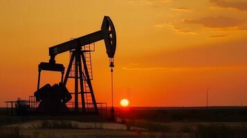 olio pompa olio impianto energia industriale macchina per petrolio nel il tramonto sfondo per disegno, generativo ai foto