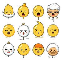 impostato di cartone animato facce espressioni, viso emoji, adesivi, emoticon, cartone animato divertente portafortuna personaggi viso impostare, generativo ai illustrazione foto