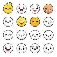 impostato di cartone animato facce espressioni, viso emoji, adesivi, emoticon, cartone animato divertente portafortuna personaggi viso impostare, generativo ai illustrazione foto