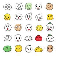 impostato di cartone animato facce espressioni, viso emoji, adesivi, emoticon, cartone animato divertente portafortuna personaggi viso impostare, generativo ai illustrazione foto