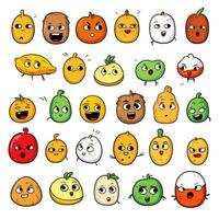 impostato di cartone animato facce espressioni, viso emoji, adesivi, emoticon, cartone animato divertente portafortuna personaggi viso impostare, generativo ai illustrazione foto