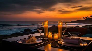 un' romantico oceano Visualizza cena, ai generativo foto