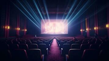 cinema concetto, vuoto cinema schermo con pubblico. generativo ai foto