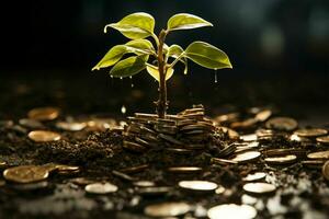 della natura investimento, i soldi cresce piace un' albero nel fertile suolo, attività commerciale prospera ai generato foto