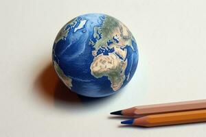 mano disegnato di terra utilizzando colore matita, terra giorno concetto. ai generato foto