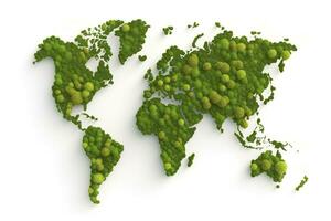 mondo carta geografica verde erba superficie isolato su un' bianca sfondo. generativo ai foto