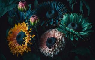 bellissimo botanico illustrazione di decorativo fiore bandiera generativo ai foto