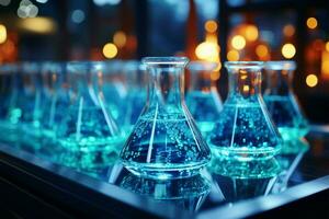 laboratorio cristalleria servi come un' ipnotizzante chimica scienza sfondo ai generato foto