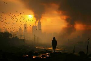 sagome in mezzo città smog, combattendo polmone di cancro duro la realtà ai generato foto