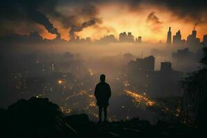 sagome in mezzo città smog, combattendo polmone di cancro duro la realtà ai generato foto